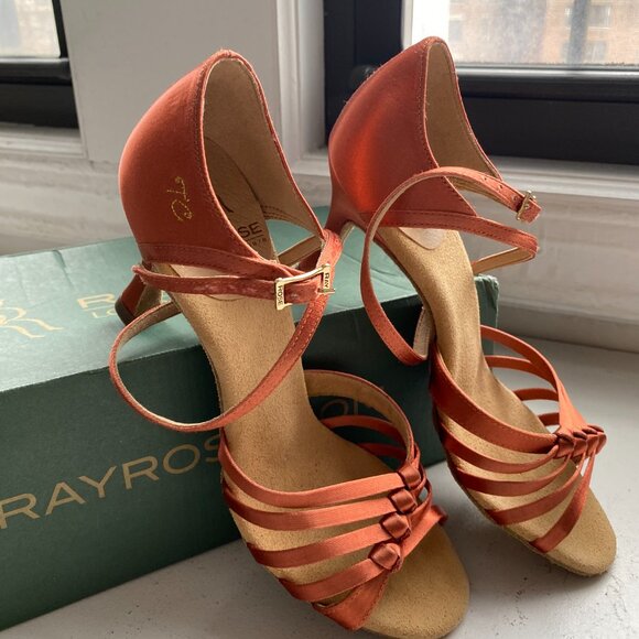 Ray Rose 824-X Tania Xtra Dark Tan Satin Latin Dance Shoes - Picture 14 of 14